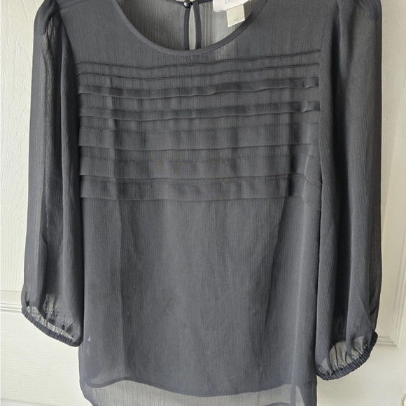 Loft Ann Taylor Sheer Blouse XS Black 3/4 Sleeves See Thru Pleated Front Y2k - Picture 7 of 11